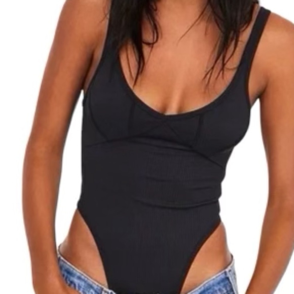For Love and Lemons Clara retro ribbed thong bodysuit